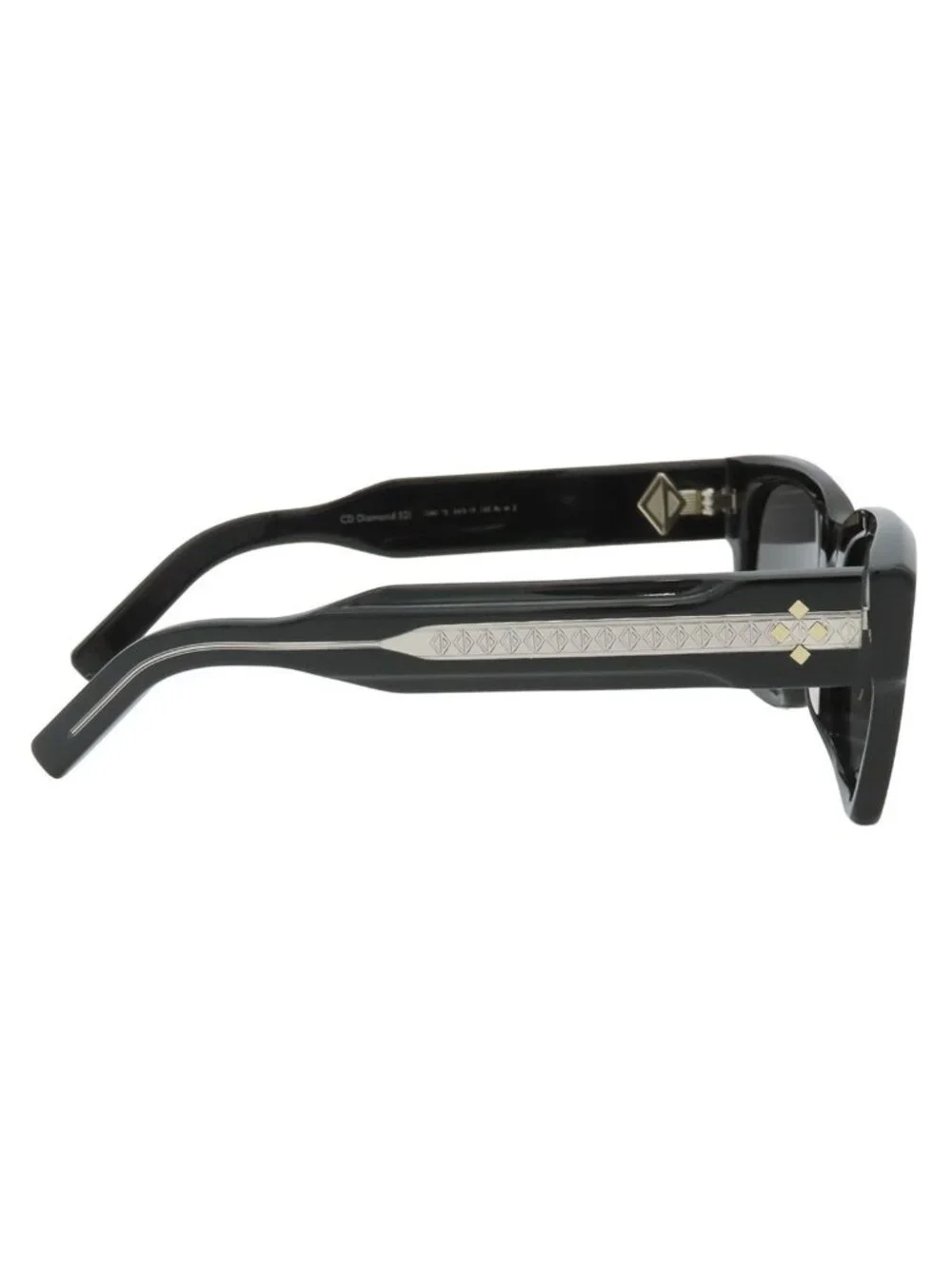 Dior Diamond Sunglasses Black Silver Acetate Metal Rectangular Eyewear